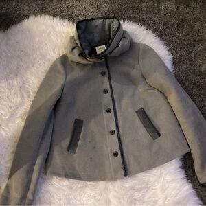 Gray Wool Blend Jacket with Hood